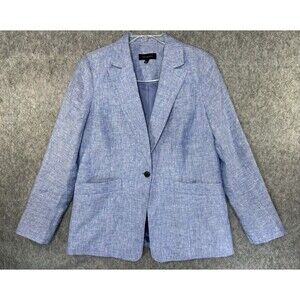 Talbots Blazer Women's 12 Chambray Blue 100% Linen Button Office Career Work
